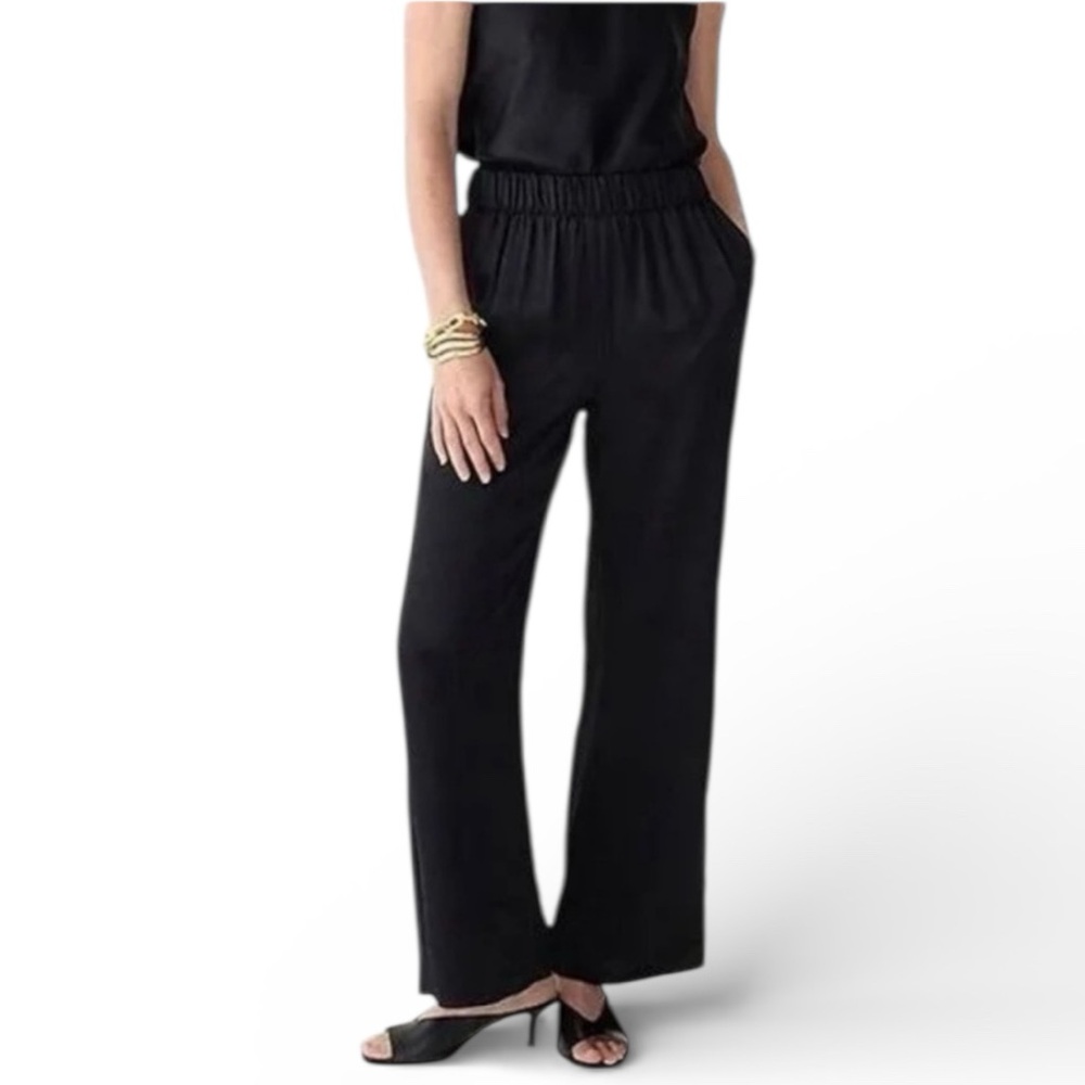 J. Crew Astrid Wide Leg Pants in Luster Crepe Size 6 Black High Rise Office Date